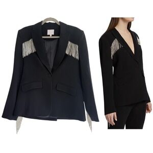 Cinq à Sept Women's 2 NWOT Beaded Fringe Blazer Black Western Jacket $695